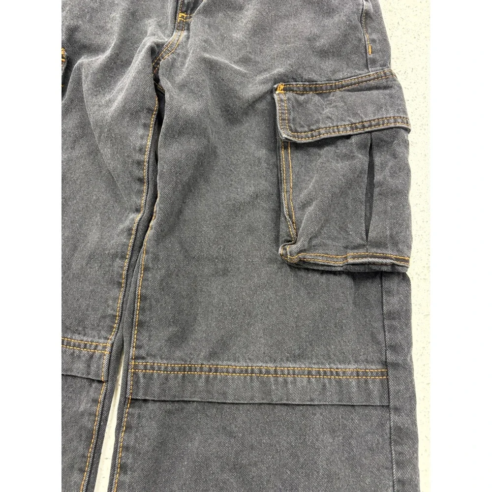 Womens Cotton On Curvy Cargo Jeans Washed Black Wide Baggy Denim Pants Size 26